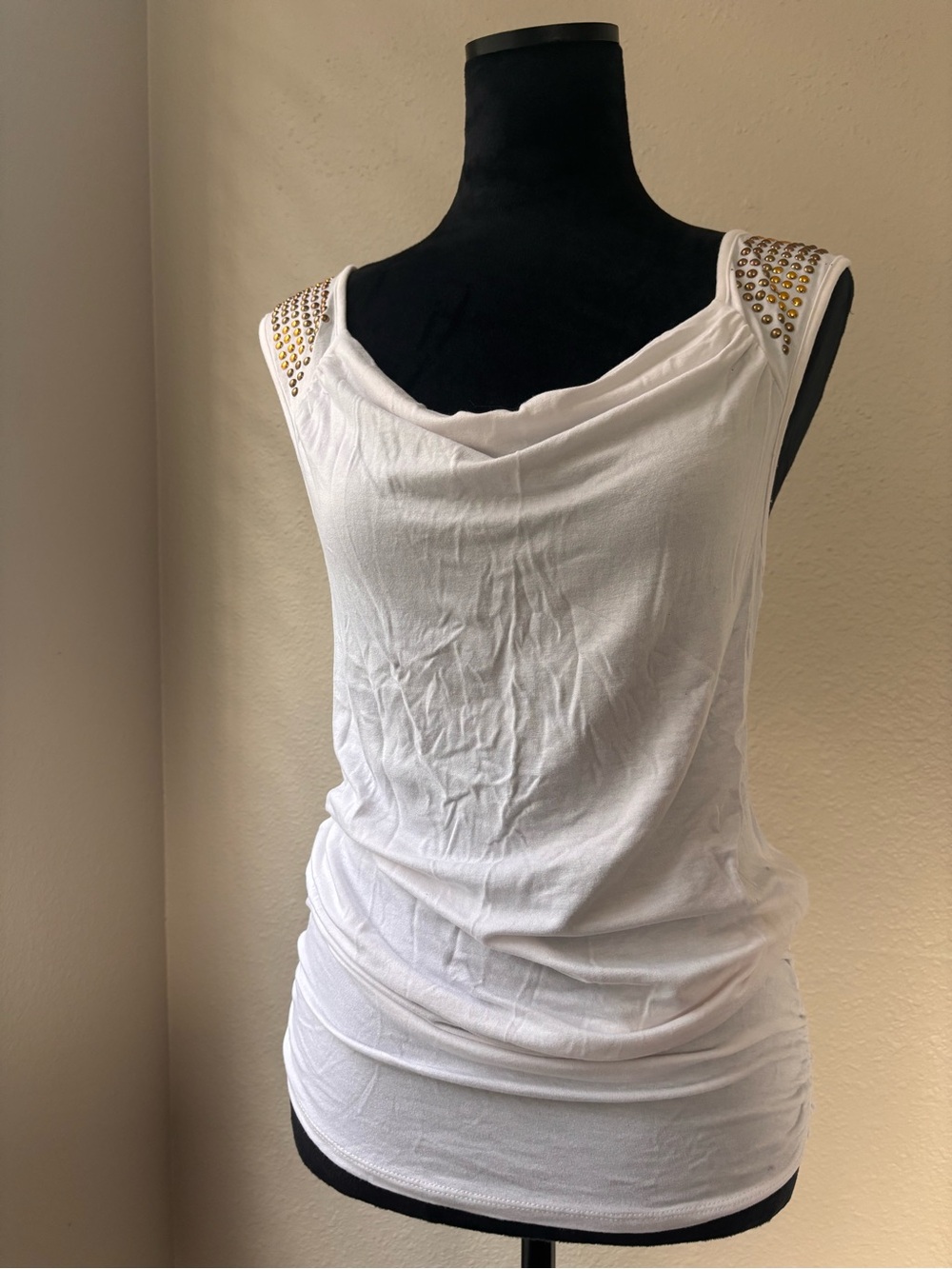White Stud-Shoulder Draped Tank Top - Women